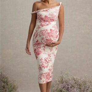 Club L London Pink Floral Off-Shoulder Midi Dress